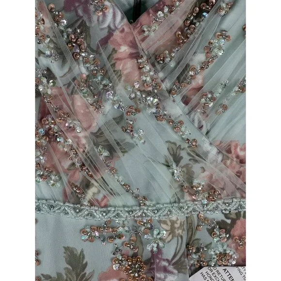 MAC DUGGAL Floral Flutter Sleeve V Neck Maxi Dress Size 8 #70125 Blue Green Pink - Picture 5 of 8